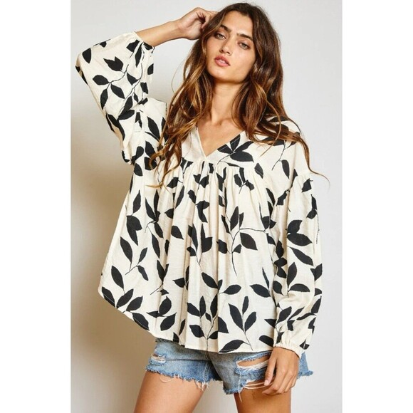 Maison Garrison Leaf print boho vneck Linen look XL*tag removed see measurements - Picture 1 of 5